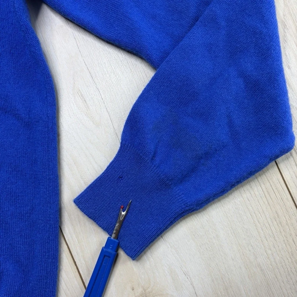 Paul Stuart 100% Cashmere Blue Quarter zip Sweater Size L Made In Italy
